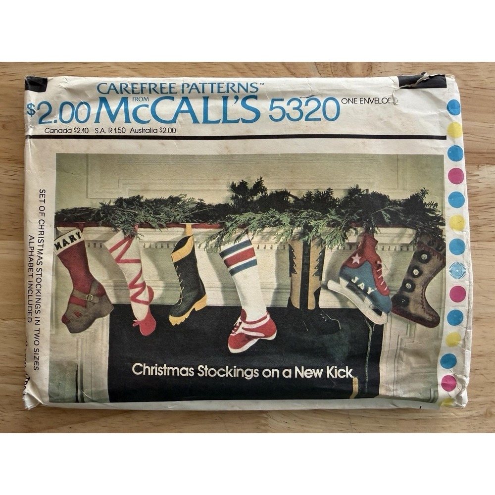 McCall's Carefree Pattern 5320 Set Of Christmas Stockings In 2-Sizes w‎ Alphabet